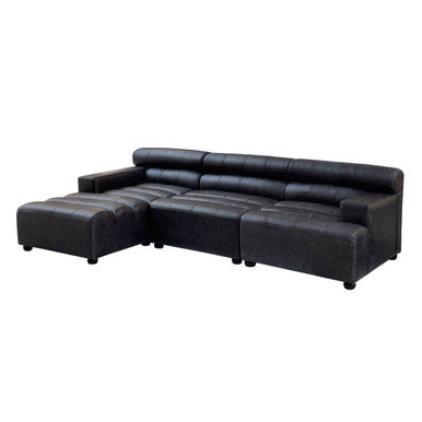 King Right Arm Antique Black Leather Modular Sofa