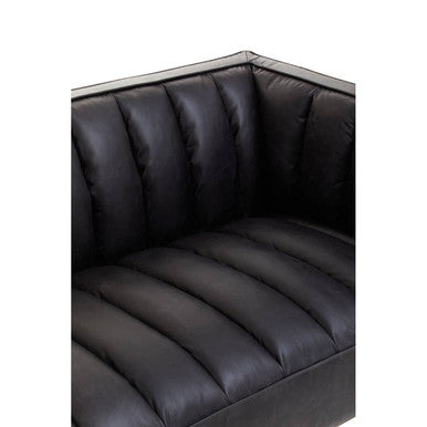 King Three Seater Black Leather Sofa With Flared Arms