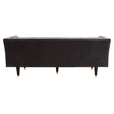 King Three Seater Black Leather Sofa With Flared Arms