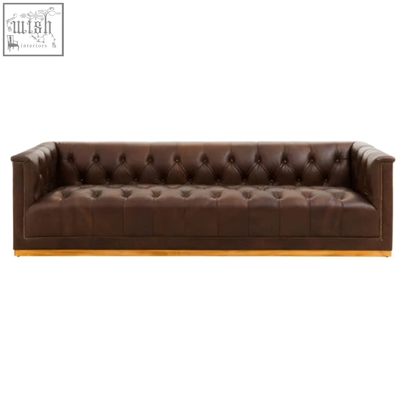 Dark brown king three seater chesterfield sofa featuring genuine leather and a wooden base for modern living rooms