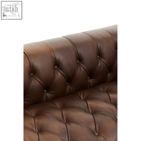 King three seater chesterfield sofa in dark brown features genuine leather with button tufted detailing