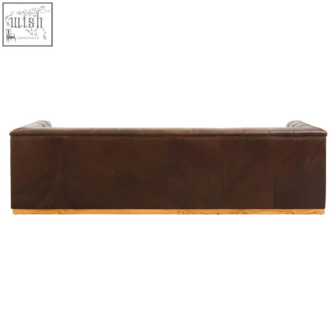 King three seater modern chesterfield dark brown sofa features genuine leather and a sturdy wooden base