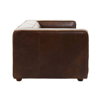 King Two Seater Antique Brown Leather Sofa