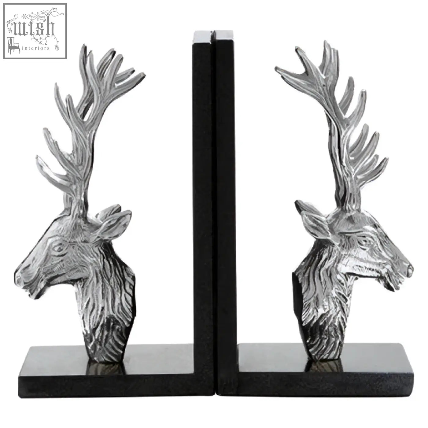 Silver stag bookends with black marble bases perfect for stylishly holding books in place