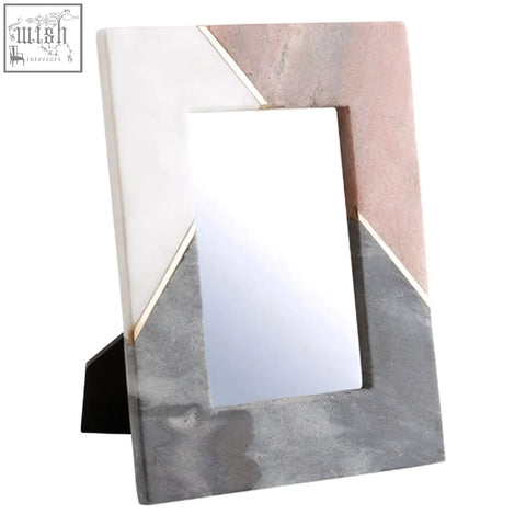 A modern small tri colour marble photo frame in white blush pink and gray for 4x6 inch photos