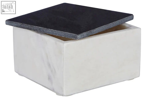 Kira small trinket box made of white marble with a contrasting black slate lid perfect for storing small items