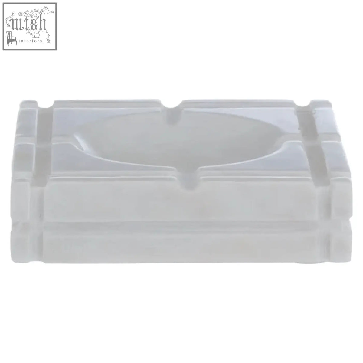White ceramic rectangular ashtray with raised grid ridges for the kira white marble ashtray collection