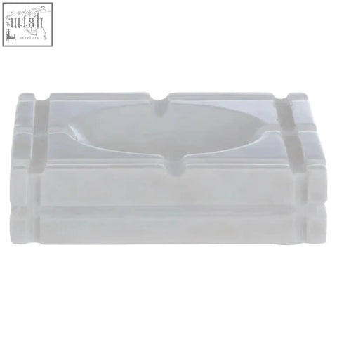 White ceramic rectangular ashtray with raised grid ridges for the kira white marble ashtray collection