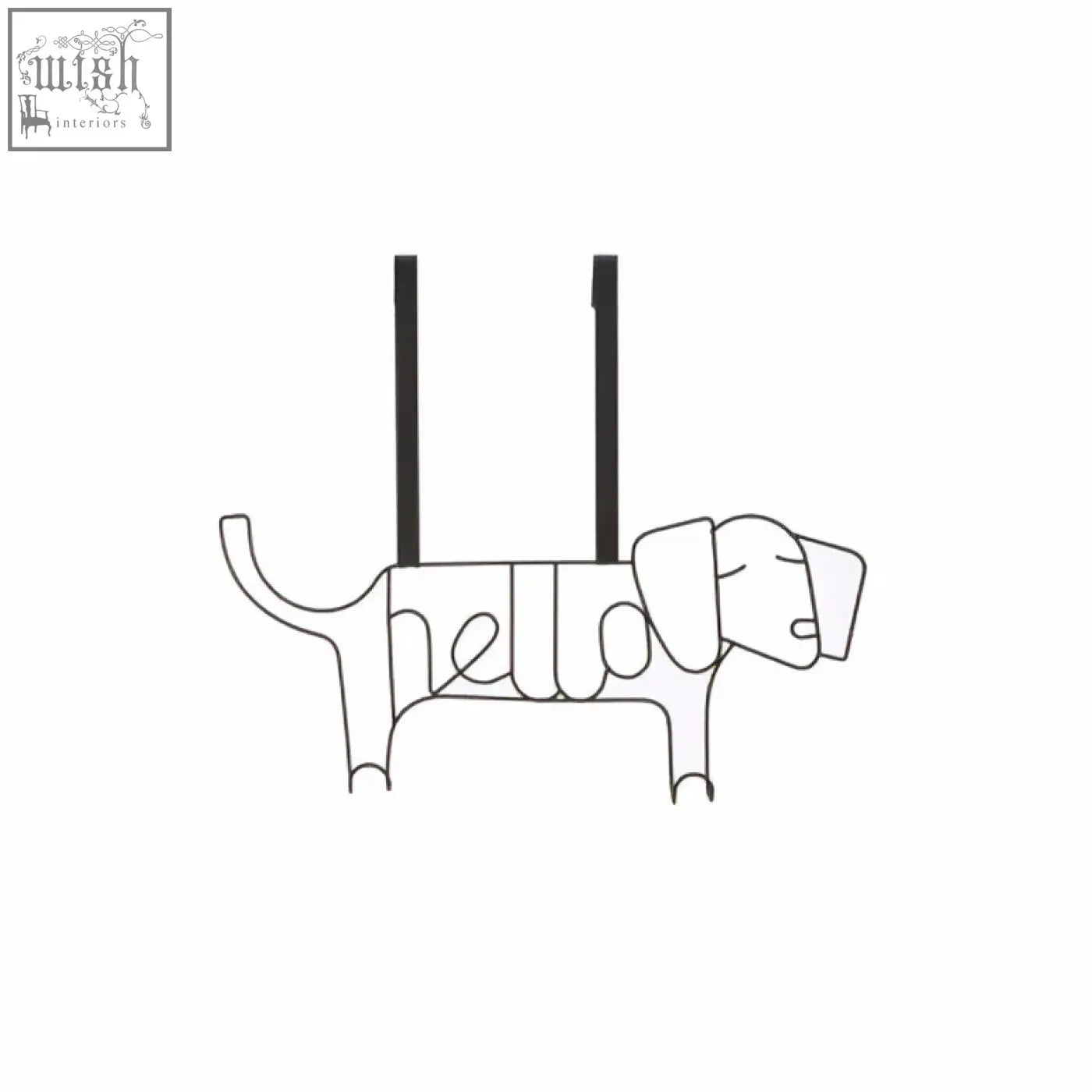 Black line-art kirby black sausage dog hanger with hello integrated into its body for wall decoration