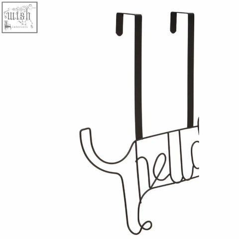 Kirby black sausage dog wire door hanger in black with hello in cursive script for a stylish dog hanger