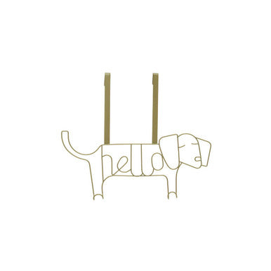 Kirby gold finish sausage dog hanger in gold wire with hello word design perfect as a stylish dog hanger