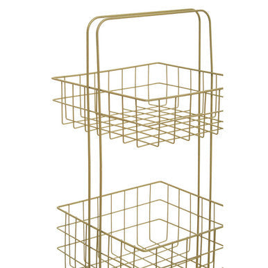 Gold finish metal two-tier bathroom caddy with wire mesh baskets from kirby for stylish storage