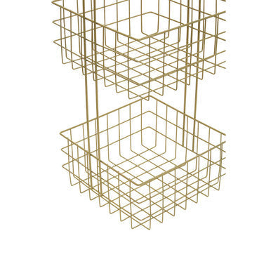 Kirby three tier storage caddy with gold finish wire baskets and a sleek modern minimalist design