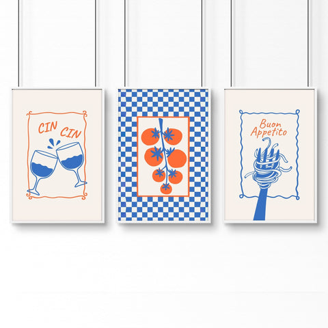 Kitchen Artwork | Set of 3 Italian Lifestyle Wall art Prints