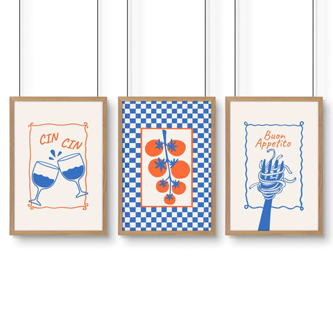 Kitchen Artwork | Set of 3 Italian Lifestyle Wall art Prints