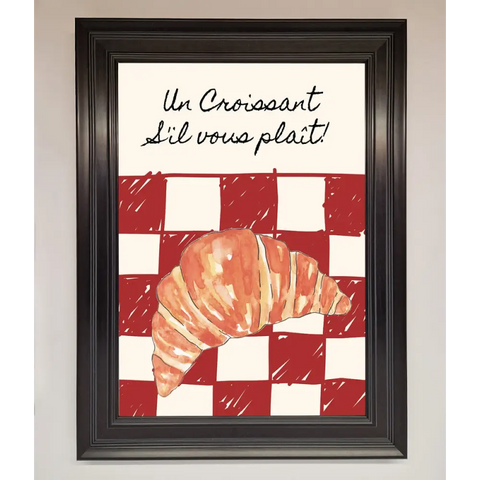 Kitchen Croissant Red Check Framed Print - A1 (59.4 x 84.1 cm) / Matt Black - Framed Print