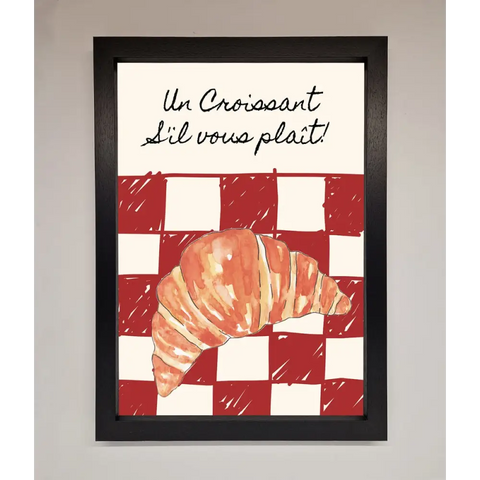 Kitchen Croissant Red Check Framed Print - A3 (29.7 x 42 cm) / Black - Framed Print