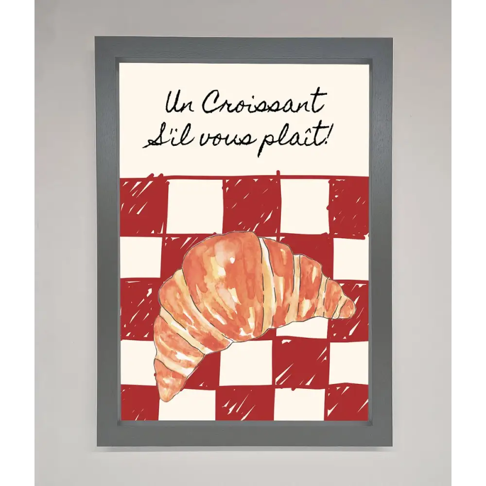Kitchen Croissant Red Check Framed Print - A3 (29.7 x 42 cm) / Dark Grey - Framed Print
