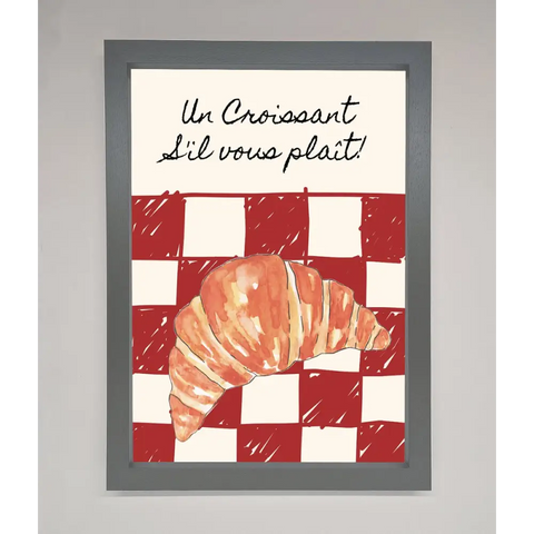 Kitchen Croissant Red Check Framed Print - A3 (29.7 x 42 cm) / Dark Grey - Framed Print
