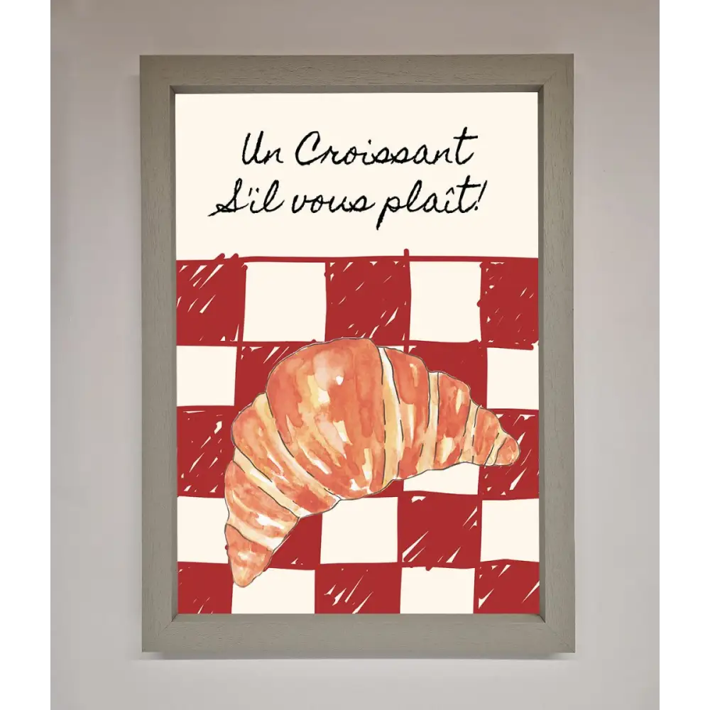 Kitchen Croissant Red Check Framed Print - A3 (29.7 x 42 cm) / Grey - Framed Print