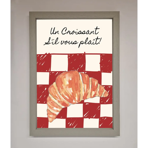 Kitchen Croissant Red Check Framed Print - A3 (29.7 x 42 cm) / Grey - Framed Print