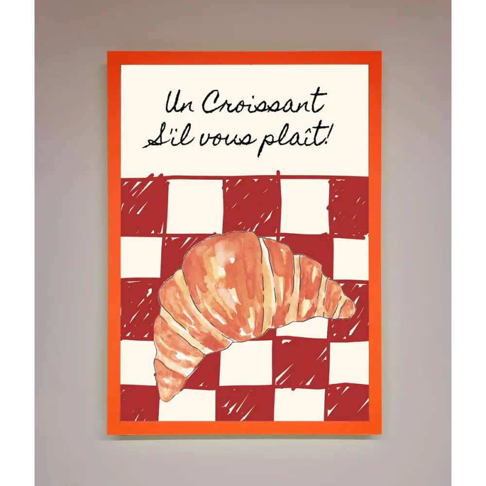 Kitchen Croissant Red Check Framed Print - A3 (29.7 x 42 cm) / Neon Orange - Framed Print