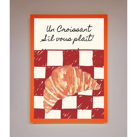 Kitchen Croissant Red Check Framed Print - A3 (29.7 x 42 cm) / Neon Orange - Framed Print