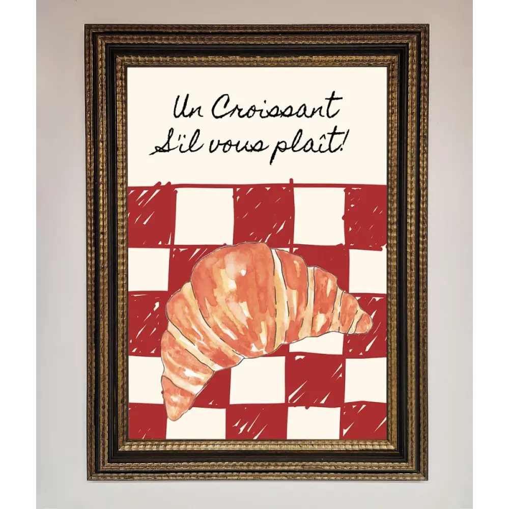 Kitchen Croissant Red Check Framed Print - A3 (29.7 x 42 cm) / Ornate Gold Black - Framed Print