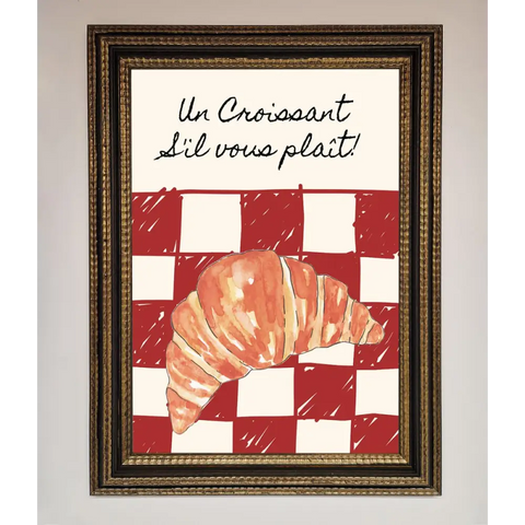Kitchen Croissant Red Check Framed Print - A3 (29.7 x 42 cm) / Ornate Gold Black - Framed Print