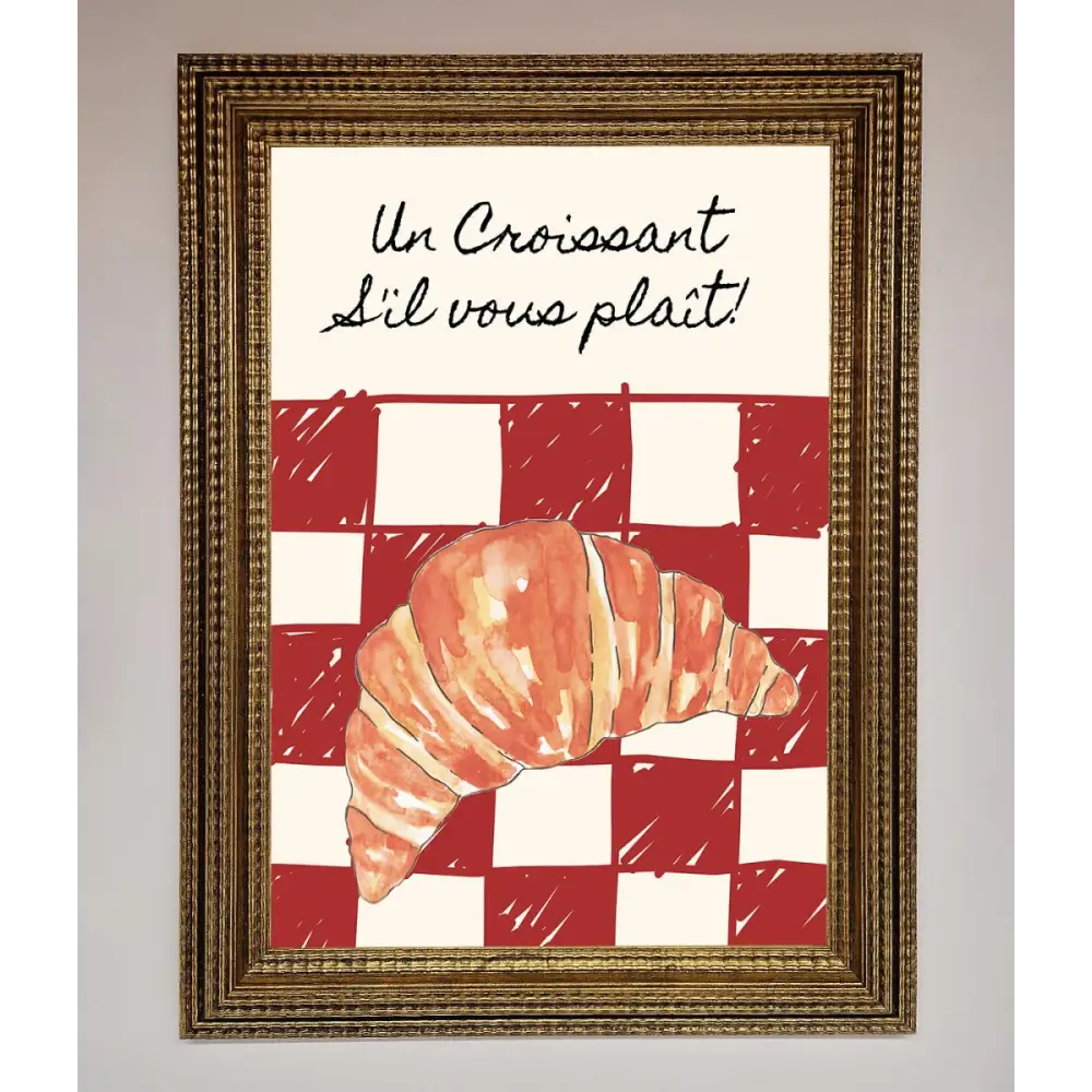 Kitchen Croissant Red Check Framed Print - A3 (29.7 x 42 cm) / Ornate Gold - Framed Print