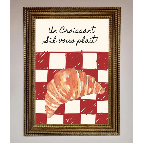 Kitchen Croissant Red Check Framed Print - A3 (29.7 x 42 cm) / Ornate Gold - Framed Print