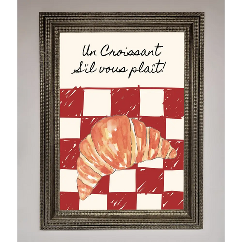 Kitchen Croissant Red Check Framed Print - A3 (29.7 x 42 cm) / Ornate Silver - Framed Print