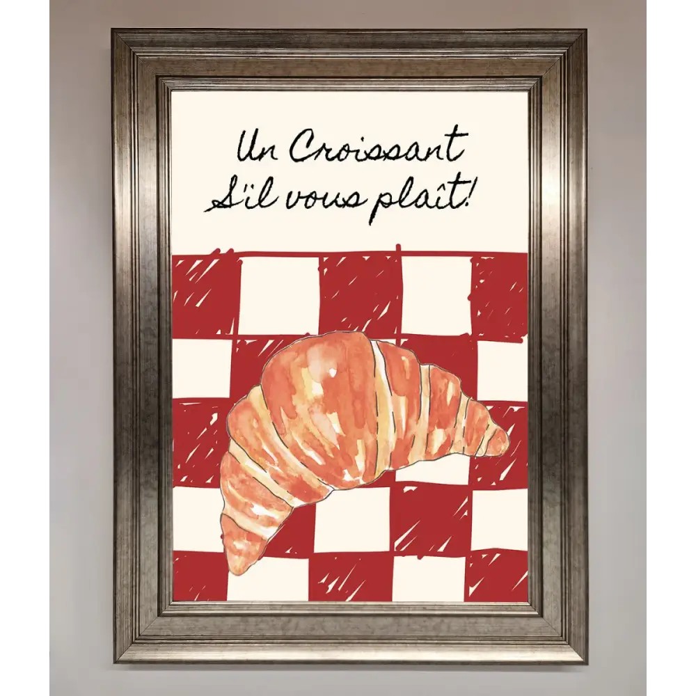 Kitchen Croissant Red Check Framed Print - A3 (29.7 x 42 cm) / Silver - Framed Print