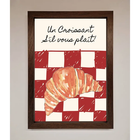 Kitchen Croissant Red Check Framed Print - A3 (29.7 x 42 cm) / Walnut - Framed Print
