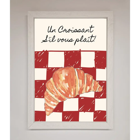 Kitchen Croissant Red Check Framed Print - A3 (29.7 x 42 cm) / White - Framed Print