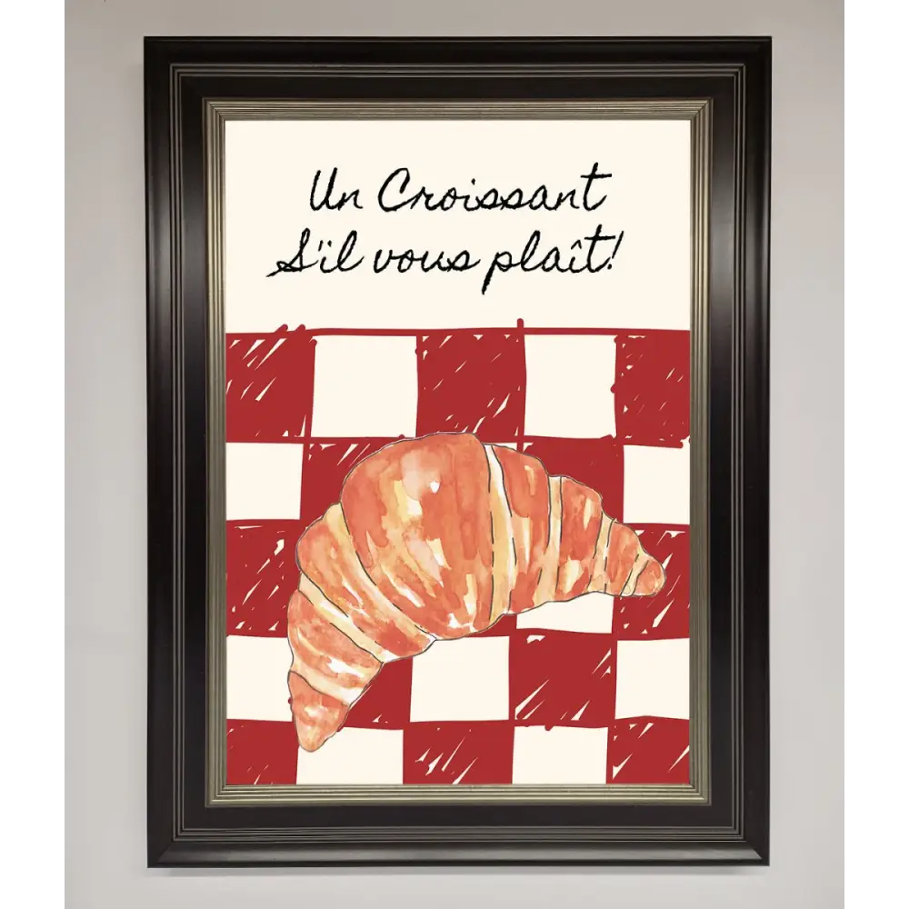 Kitchen Croissant Red Check Framed Print - B0 (100 x 141 cm) / Black Silver - Framed Print