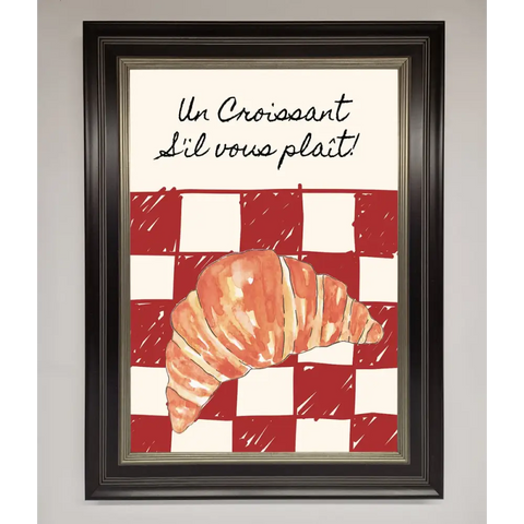 Kitchen Croissant Red Check Framed Print - B0 (100 x 141 cm) / Black Silver - Framed Print