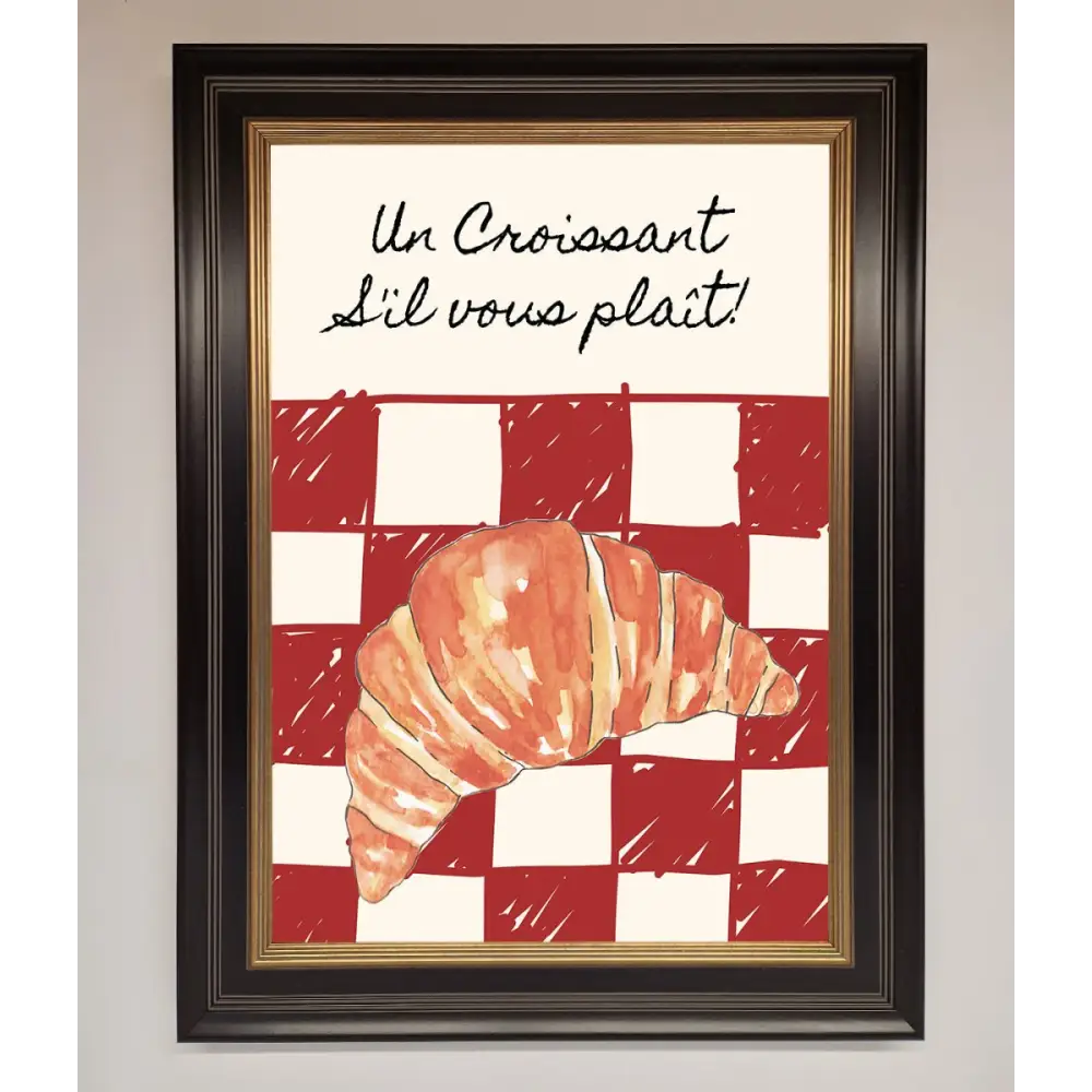 Kitchen Croissant Red Check Framed Print - B0 (100 x 141 cm) / Black Gold - Framed Print