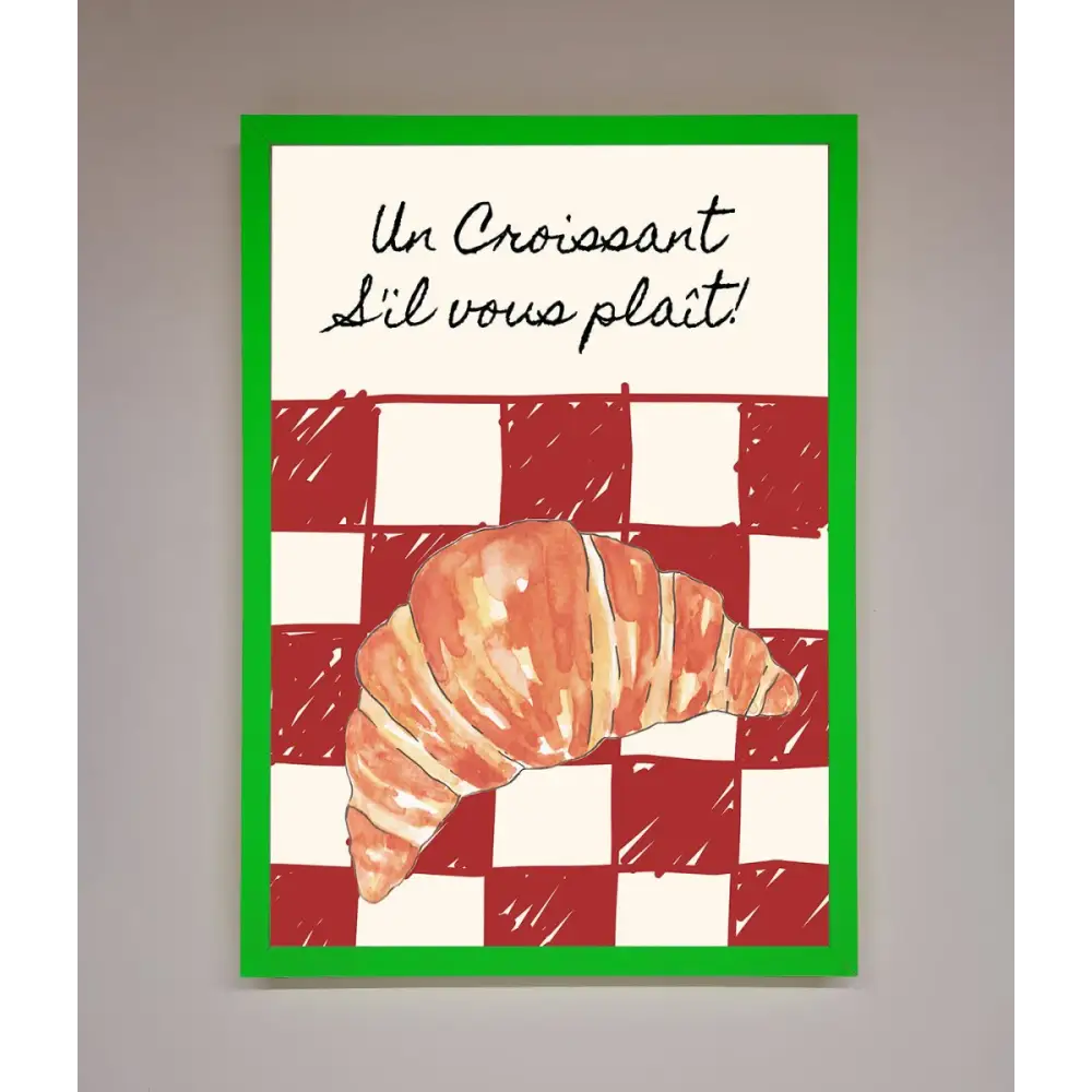 Kitchen Croissant Red Check Framed Print - B0 (100 x 141 cm) / Neon Dark Green - Framed Print