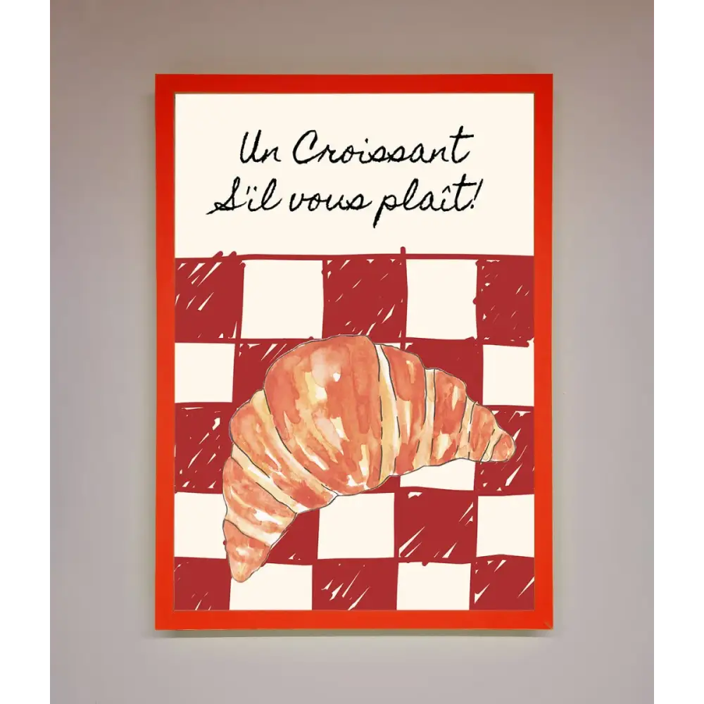 Kitchen Croissant Red Check Framed Print - B0 (100 x 141 cm) / Neon Red - Framed Print