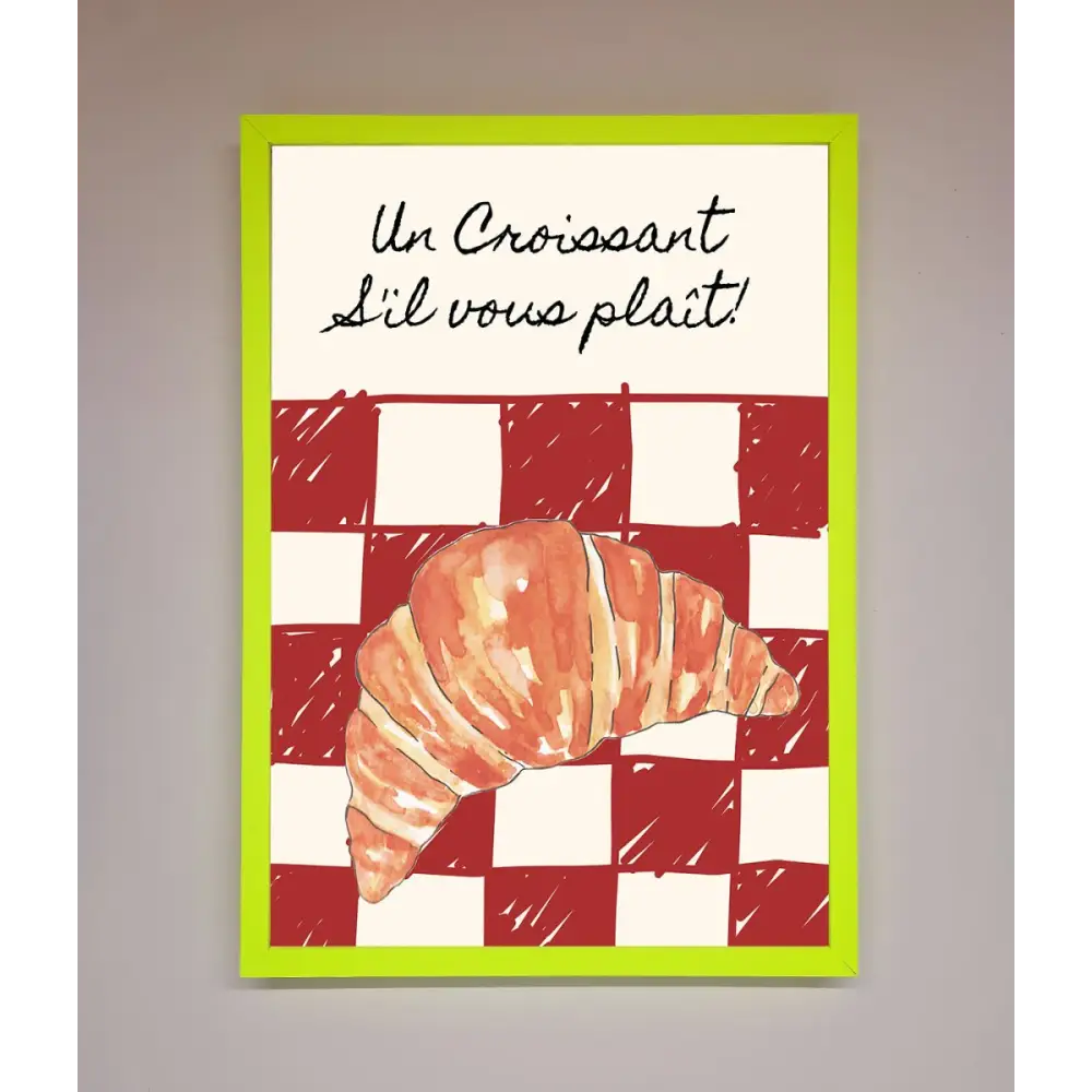 Kitchen Croissant Red Check Framed Print - B0 (100 x 141 cm) / Neon Green - Framed Print
