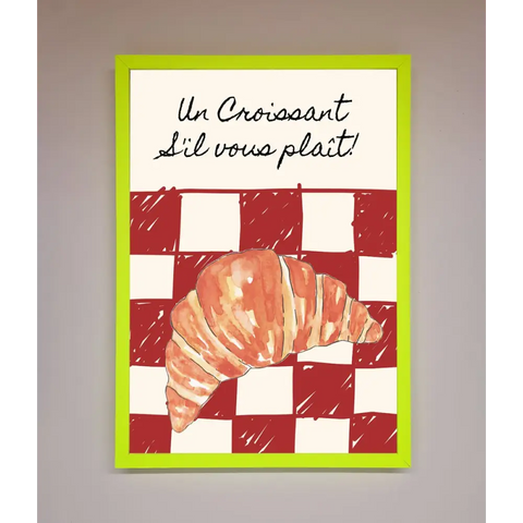 Kitchen Croissant Red Check Framed Print - B0 (100 x 141 cm) / Neon Green - Framed Print