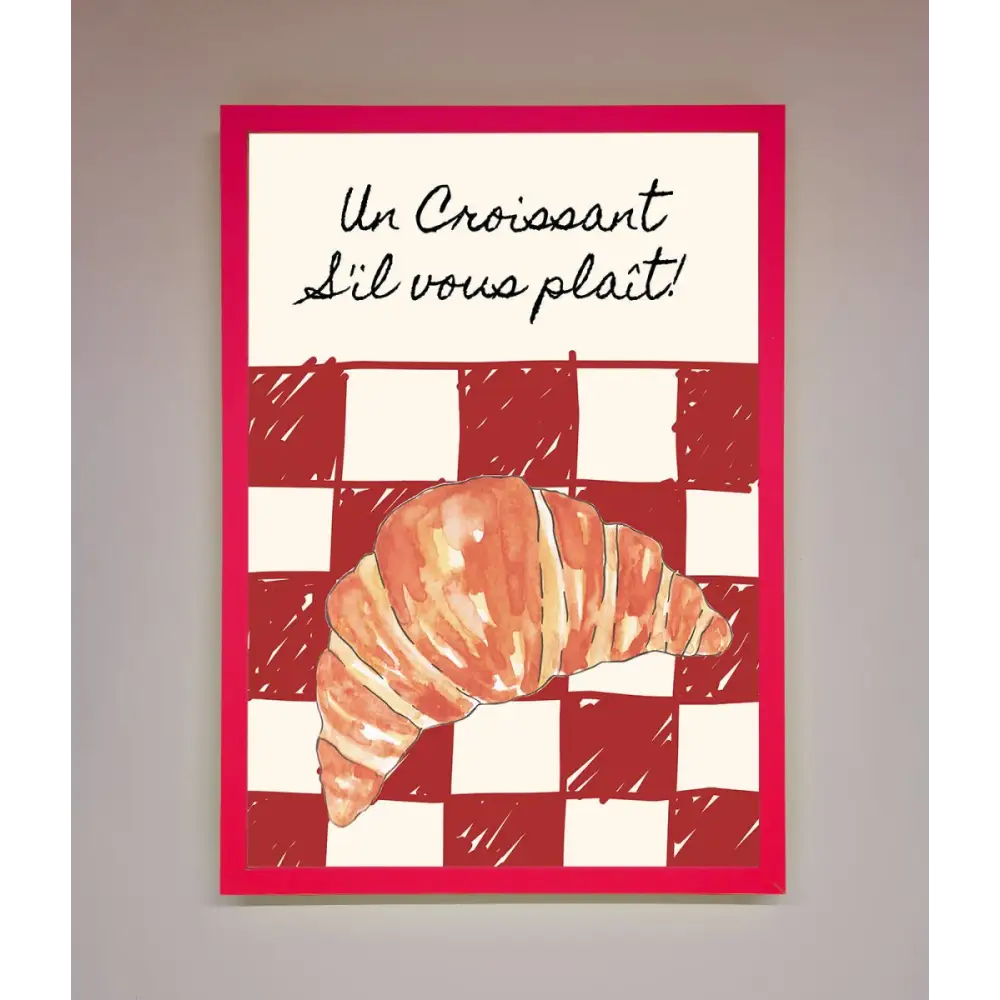 Kitchen Croissant Red Check Framed Print - B0 (100 x 141 cm) / Neon Pink - Framed Print