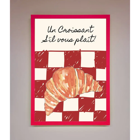 Kitchen Croissant Red Check Framed Print - B0 (100 x 141 cm) / Neon Pink - Framed Print