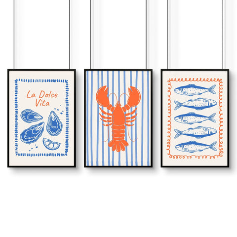 Kitchen Gallery Walls | Set of 3 Italian Lifestyle Wall art Prints
