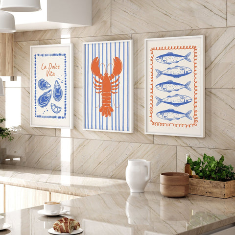 Kitchen Gallery Walls | Set of 3 Italian Lifestyle Wall art Prints