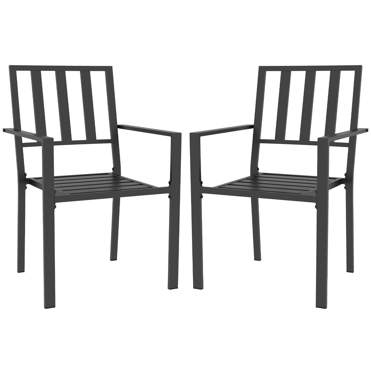 Outsunny Set of Two Minimal Metal Garden Chairs - Black