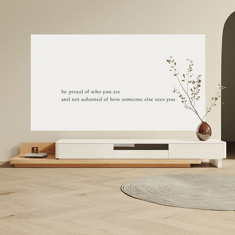 White minimalist kizzy tv stand with wooden oak accents and modern sleek design for stylish living rooms