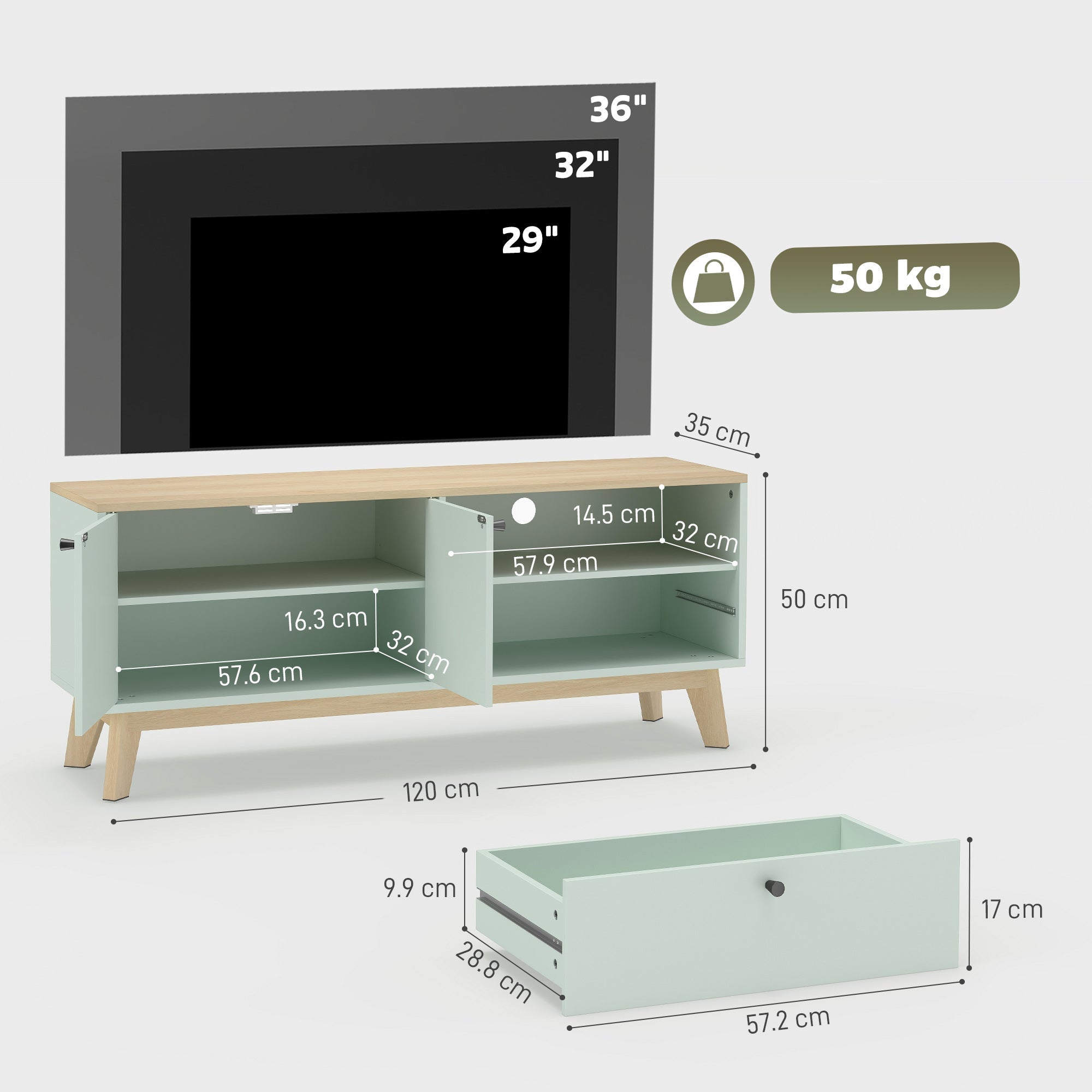 HOMCOM TV Stand Cabinet for Television up to 36 Inch, Modern TV Unit with 2 Doors, Entertainment Center with Adjustable Shelf