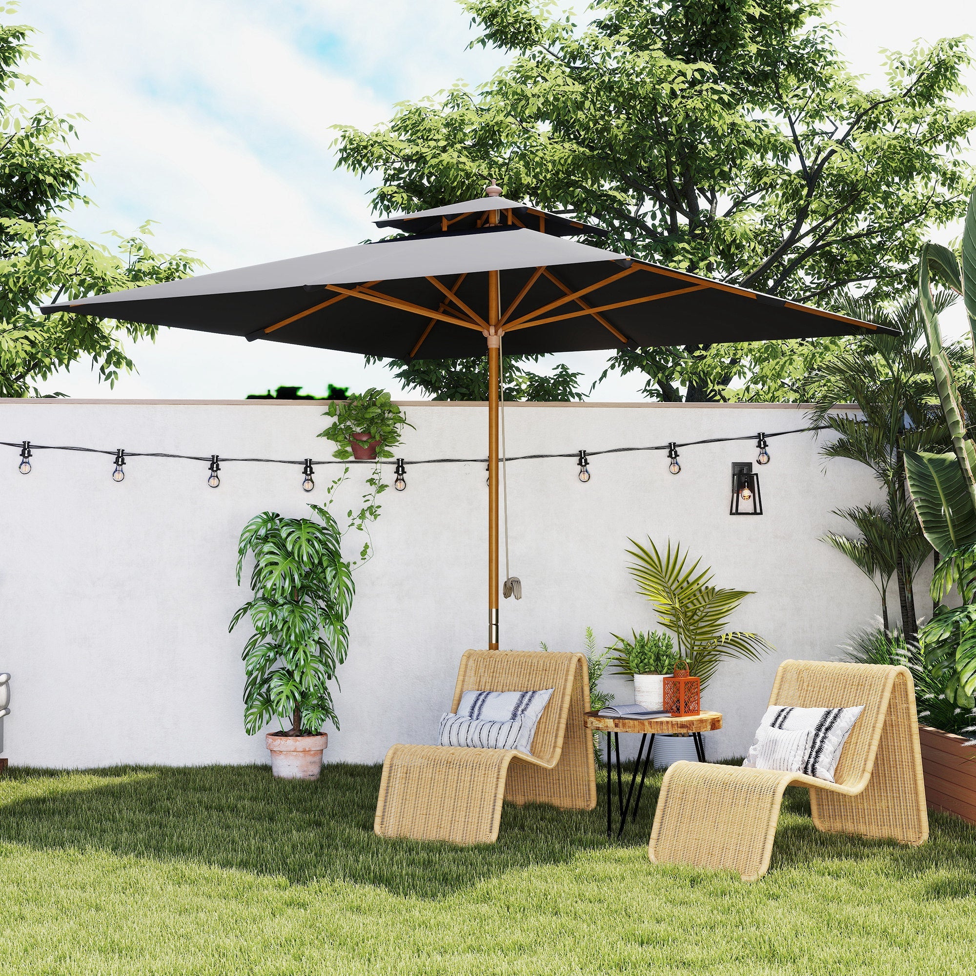 Outsunny 3 m Square Canopy Parasol - Black